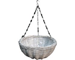 Vd Leeden Hangmand - wit - wilg – D40 cm - gevlochten - hangende plantenbak met ketting – bloempot – Handgevlochten in Indonesië