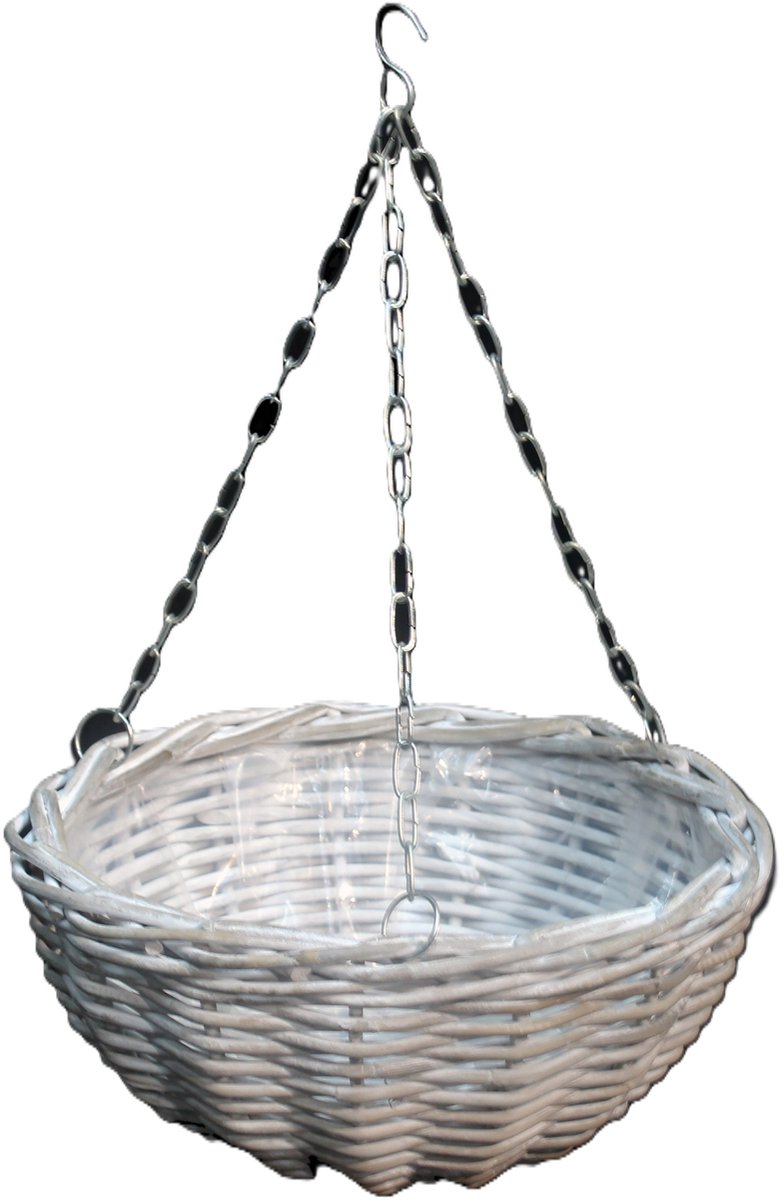 Vd Leeden Hangmand - wit - wilg – D40 cm - gevlochten - hangende plantenbak met ketting – bloempot – Handgevlochten in Indonesië