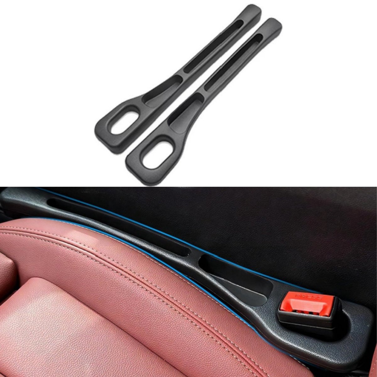 Image of 2 stuks - Vulmiddelen voor autostoelopeningen - Autostoelopening opbergdoos - Universele stoelopeningvuller - Autoopeningvulstrips - Lekvrij - Zwart - Geschikt voor sedans, SUV's