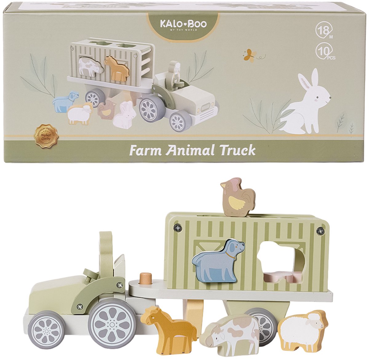 Speelgoedtopdeals - Houten Boerderij Safari Truck - 10-delig - Montessori Educatief Speelgoed