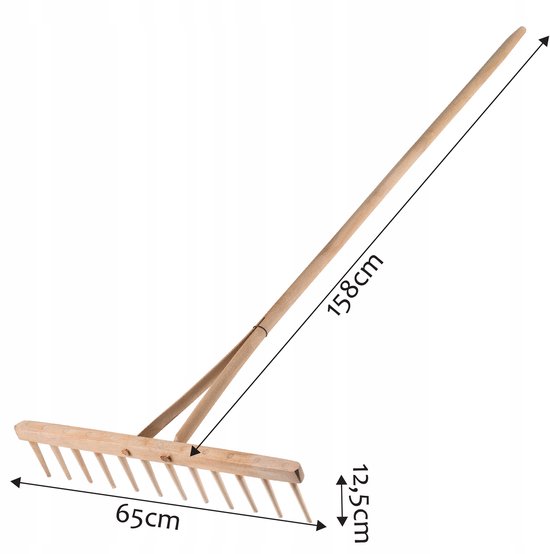 KADAX Hark, hooikhark met lange steel van hout, brede hark voor tuin, bloembed, gazon, comfortabele hark, gazonhark, bladhark, tuingereedschap, tuingereedschap (hout) van Merkloos	 — afbeelding 3