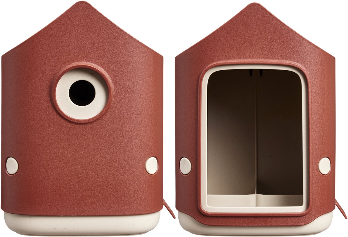 Elho Cosy Bird House and Feeder - Vogelhuisje en Vogelvoederhuisje - 100% Gerecycled Plastic - L17.6 x B18 x H23 cm - Toscaans rood