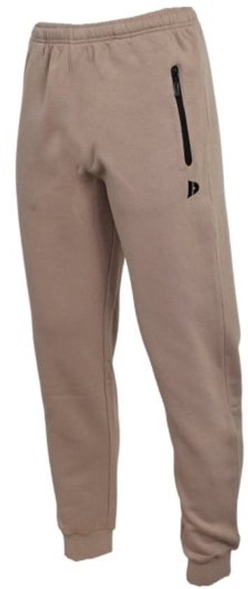 Donnay joggingbroek voor heren, zijkant, taupe-grijs, met zwarte rits.