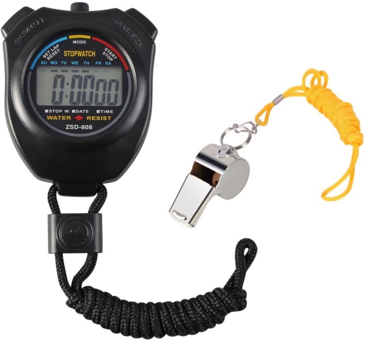 TOVBMUP Stopwatches - Digitale Sporttimer - Met Rookvrije Pfeife - Groot LCD Display - Tijdweergave in Minuten en Seconden - Nauwkeurigheid tot 1/100 Sec - Geschikt voor Voetbal, Basketbal, Hardlopen, Zwemmen en Fitness - Incl. Batterijen