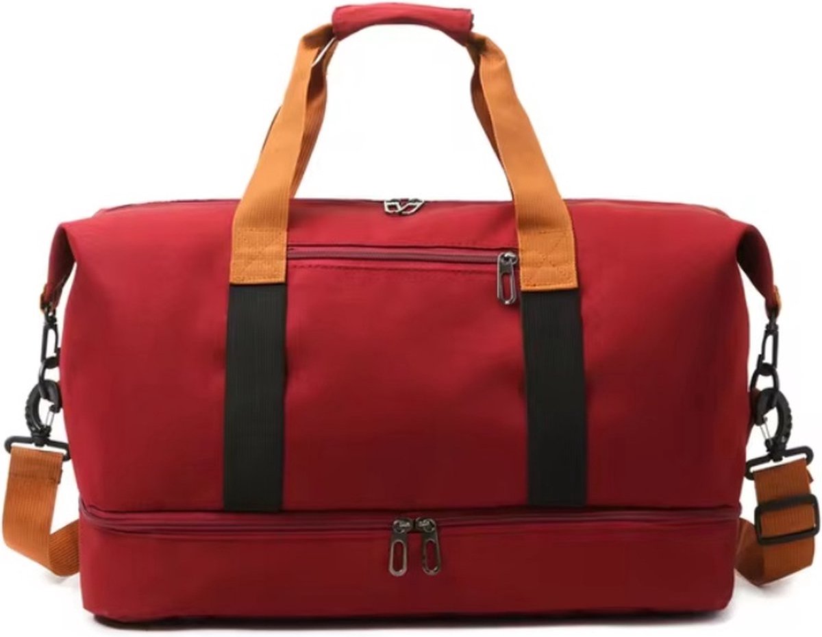 Sjtoer - Sporttas & reistas - dames en heren - Bordeaux Rood, - schoenenvak - nat vak - grote capaciteit - reistas - lichte trainingstas - zwemtas - gymtas - weekendtas - fitness - yogatas