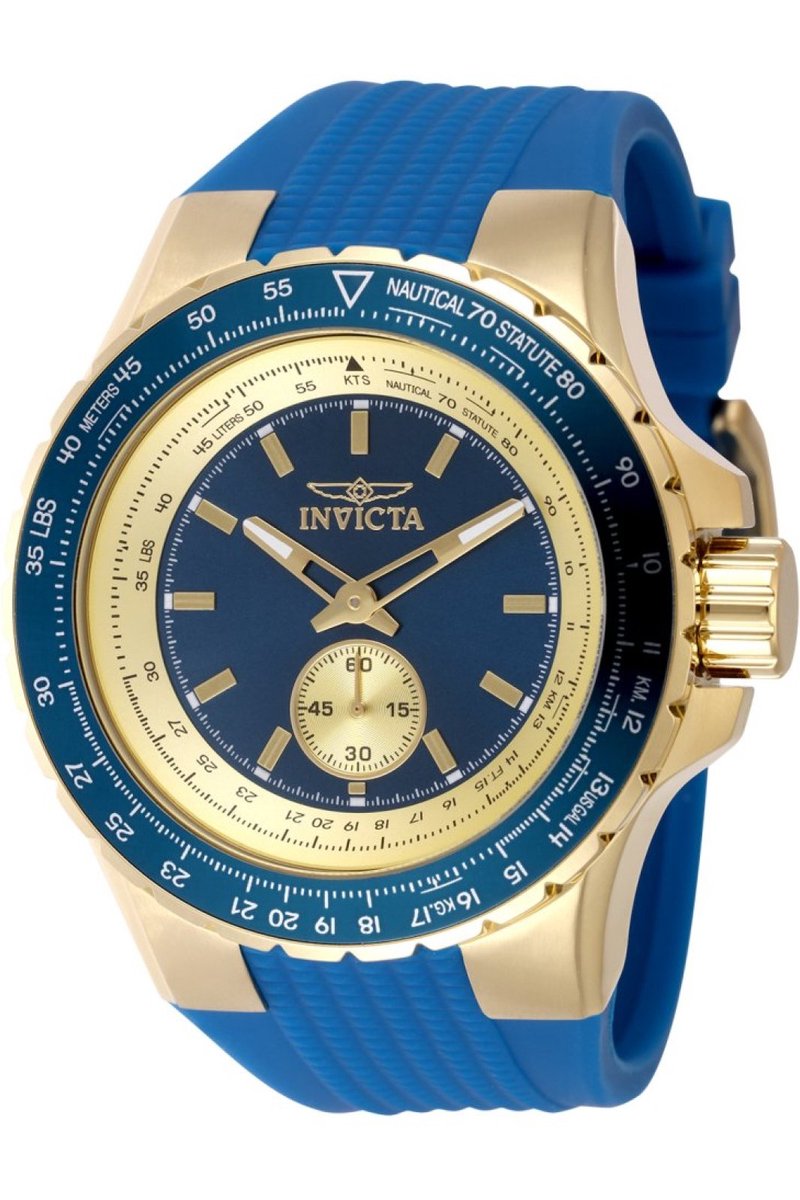 Invicta Aviator 49307 Heren Horloge - Waterdicht - Analoog - Quartz Uurwerk - Roestvrij Staal met blauwe Wijzerplaat - 50mm