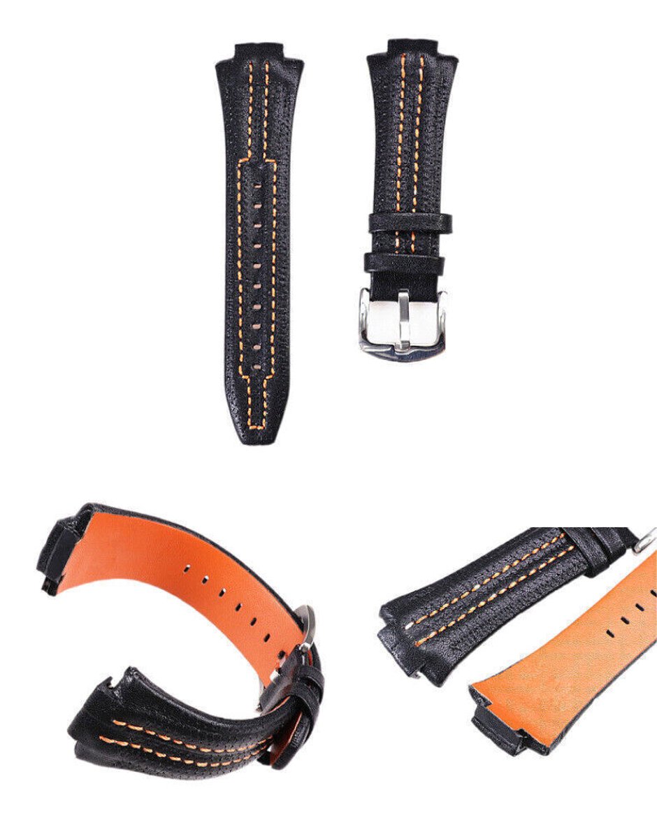 15x27mm echt leren horlogeband Geschikt voor Seiko Sportura met gereedschap-zwart oranje draad-set