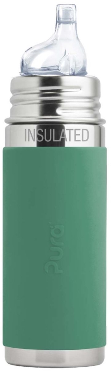 Pura Thermos Tuitfles 260 ml - Thermoskan - Thermosfles - Plasticvrij - Met Isolatiewand - Inclusief Siliconen Tuit, Reisdop en Sleeve - Mint