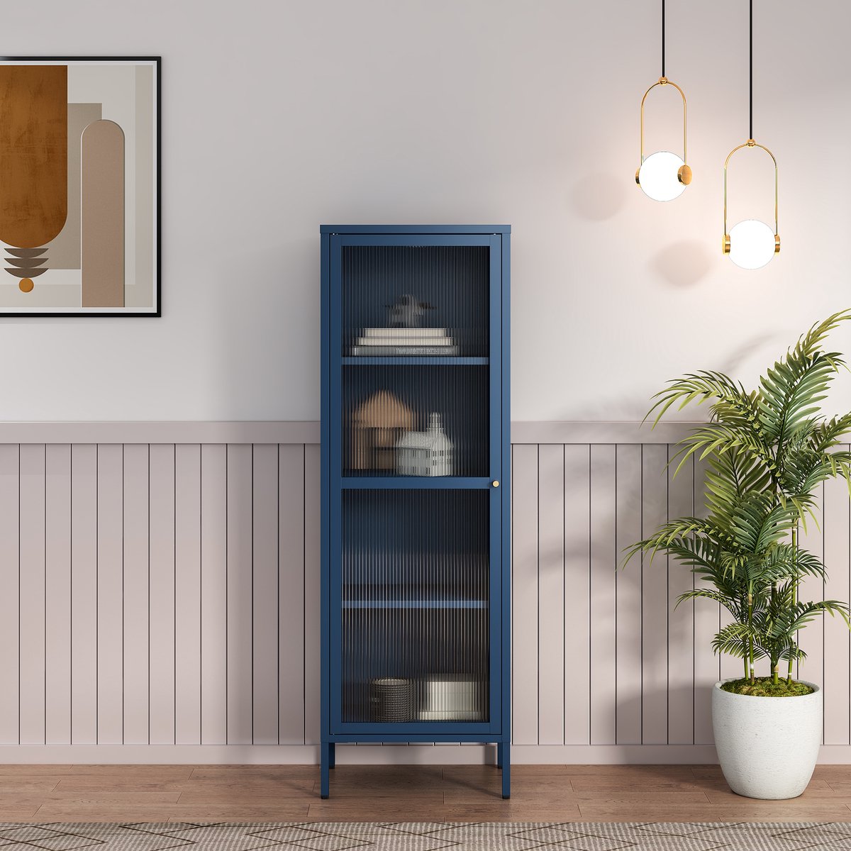 en.casa Vitrinekast Säkylä 150x50x35 cm marineblauw [en.casa]