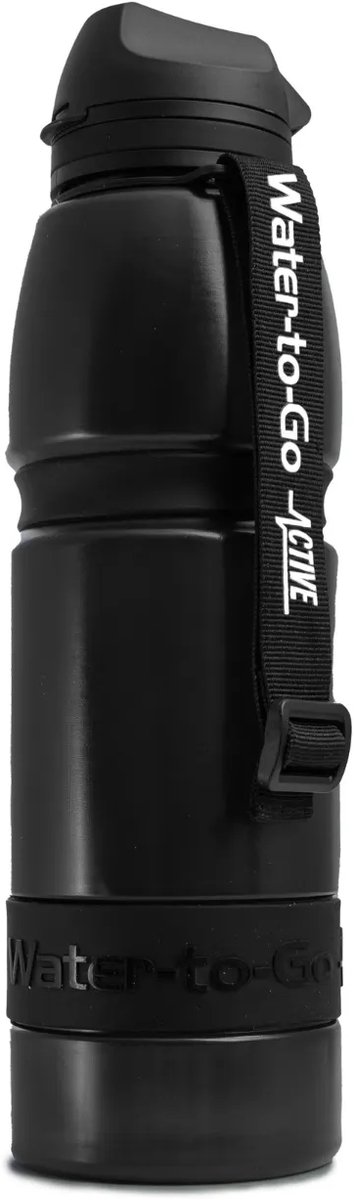 WatertoGo Active Fles 1 Liter – Zwart – Met Filter – Duurzame BPA-vrije Drinkfles – Ideaal voor Sport, Reizen & Outdoor - Noodpakket