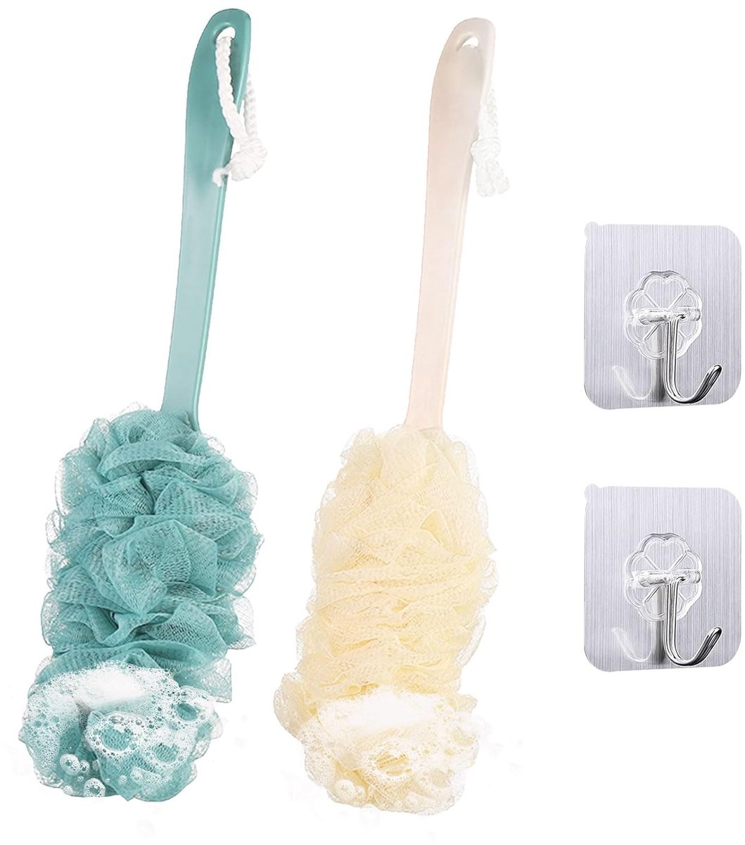 Lichaamsborstel set - exfoliërend - 2 stuks - blauw en beige - PE materiaal