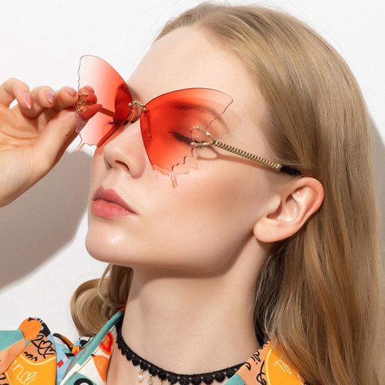 1 stuk - Zonnebrillen - Vlinderzonnebril - Frameloze fotozonnebril voor dames - Modieuze vlinderzonnebril zonder montuur voor dames - Vintage metalen montuur - UV-bescherming - Roze kleurverloop van Merkloos — afbeelding 4