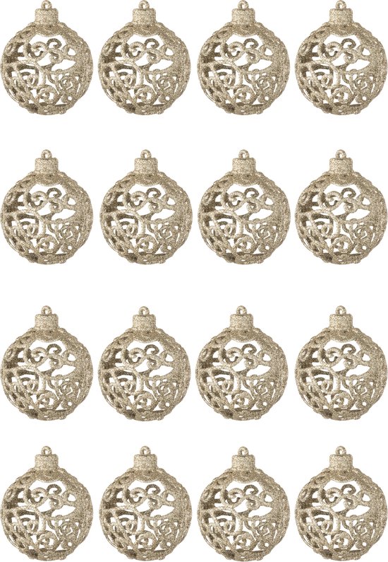 J-Line Boite De 16 Boule De Noël Motif Baroque Plastique Champagne