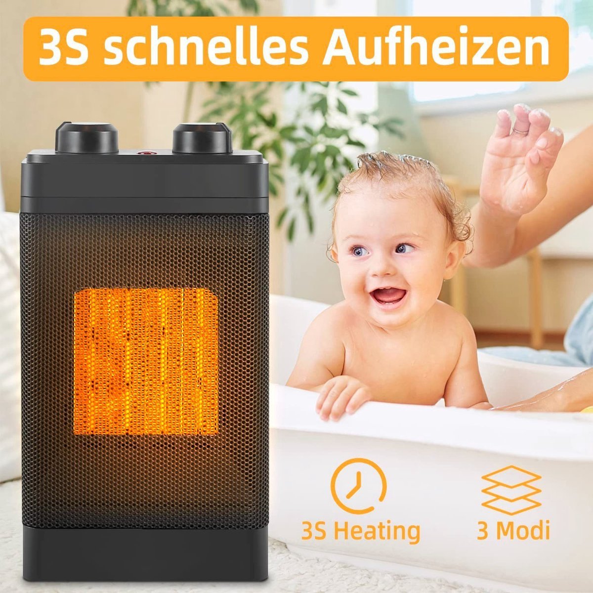 NETTLIFE Elektrische Kachel - Keramische Ventilatorkachel - 1500W - Keramische Kachel - Heater - 70° Draaifunctie - Elektrische Verwarming - 3 Standen - Zwart – foto 5