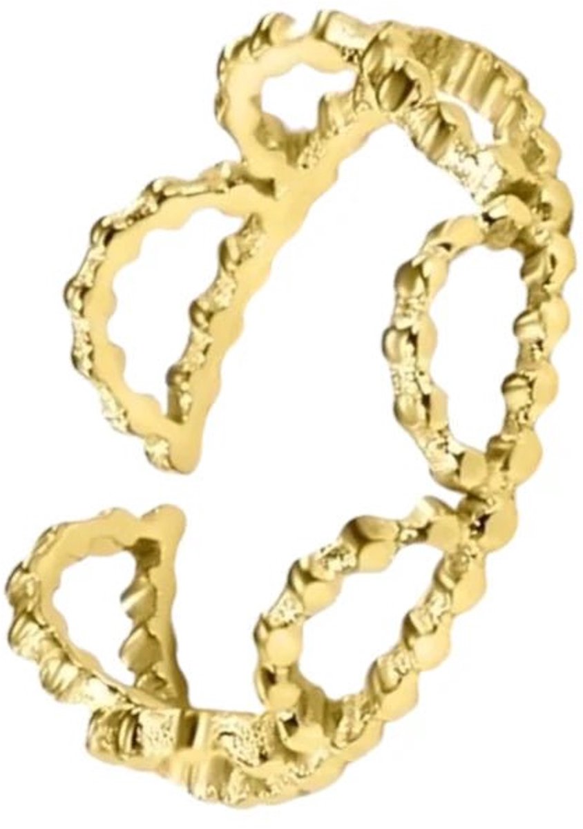 Aramat Jewels | Ringen | Stalen Damesring - Halve Maantjes - Verstelbaar - 5mm - RVS | Goudkleur | |5mm | Staal | Volwassenen | Verkleurd niet