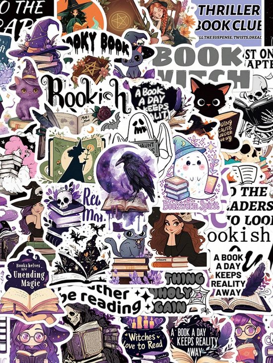 50 Bookish Stickers - Boekenliefhebber & Heksen - Book Lover, BookTok, Witch Stickers - Bullet Journal, Laptop, Scrapbook - Cadeau onder €10, Sinterklaas- & Kerstcadeau, Schoencadeau