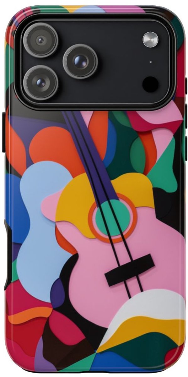 Kleurrijke Abstracte Gitaar – Glanzend Stevig Hoesje Geschikt voor iPhone 17 Pro Max