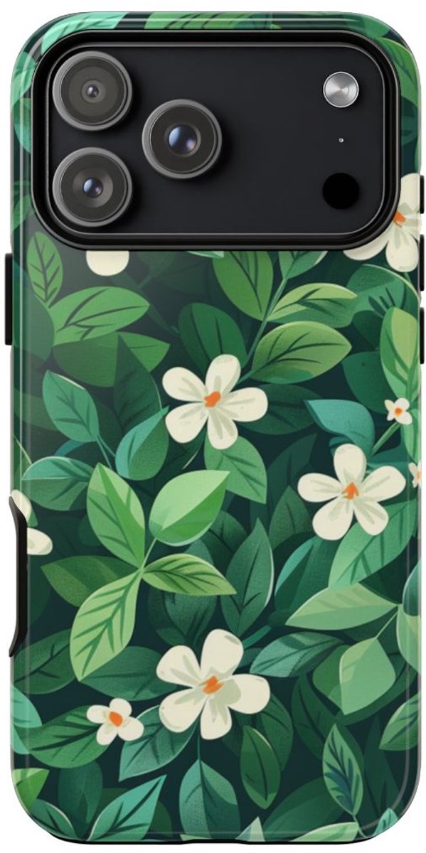 Groene Bladeren en Witte Bloemenpatroon – Telefoonhoesje Geschikt voor iPhone 17 Pro Max