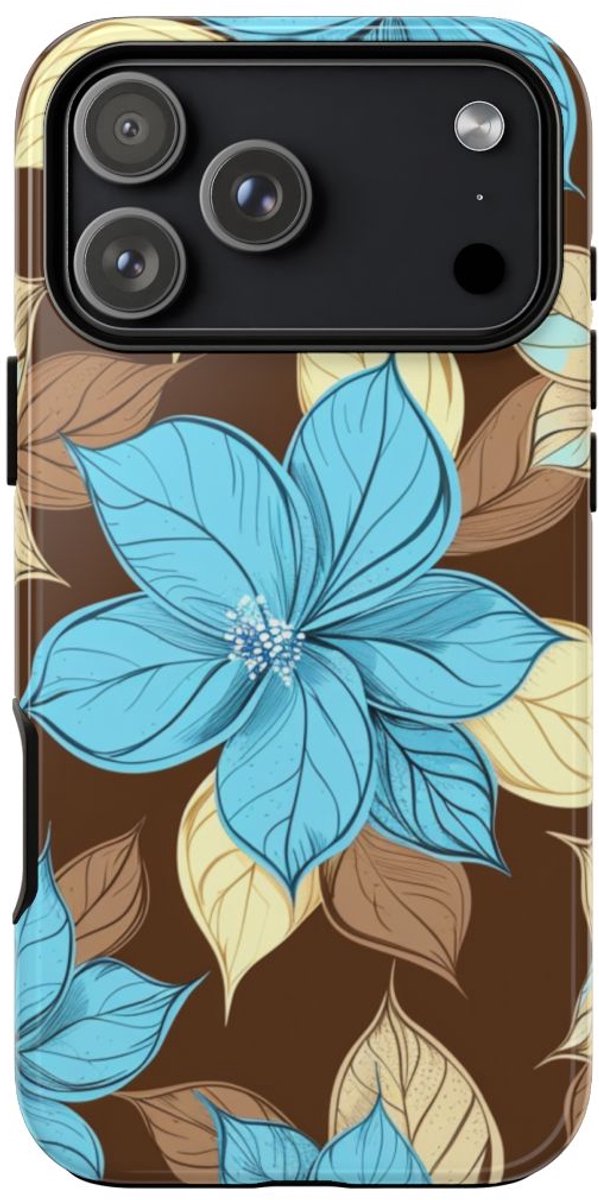 Turquoise en Beige Bloemenpatroon – Telefoonhoesje Geschikt voor iPhone 17 Pro Max