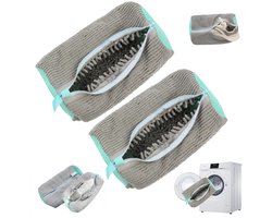 2 stuks - Lazy Shoe Bag - Cilindrische wasmachine polyester-katoenen waszak - Beschermende en vervormingsbestendige waszak voor schoenen - Wasmachine waszak - Wasmachine en droger schoenenzak - Grijs - Herbruikbare schoenenzak