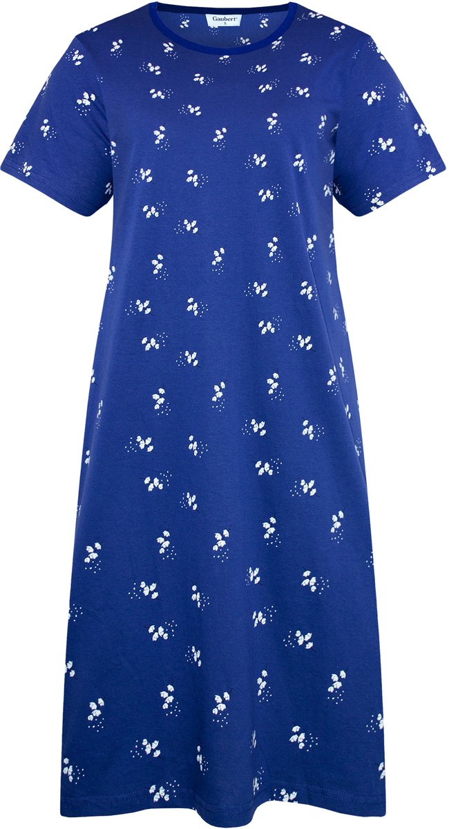 Gaubert Essential Dames Nachthemd Korte Mouw - Premium Gekamd Katoen - All-Over Print Bloemetjes - Blauw - Maat S - GB-6808