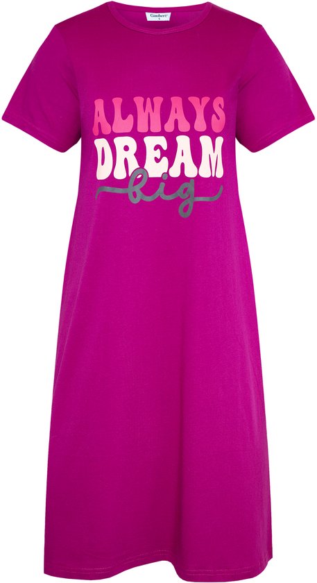 Chemise de nuit femme Gaubert Essential manches courtes - Katoen peigné de Premium - Always Dream Big - Fuchsia - Taille S - GB-6805