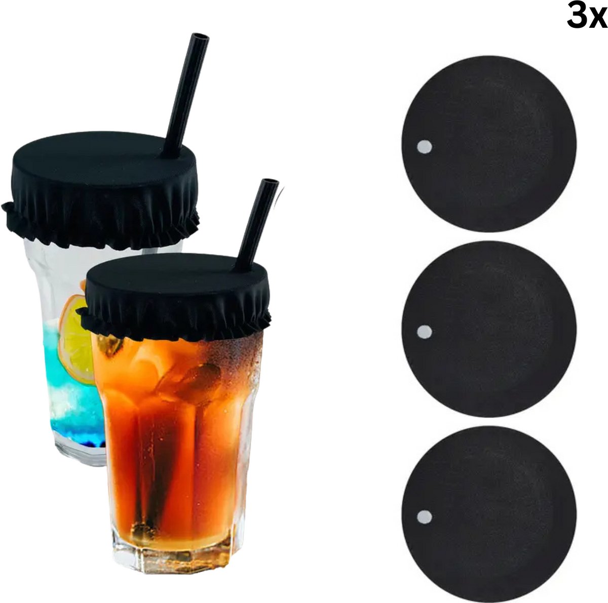 FA-VE Drinkcover - 3 stuks - Drinkbeschermer - Drinkbeker Deksel - Herbruikbare bekerbeschermer - Zelfverdediging - Zwart