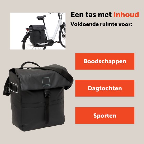 New Looxs ® Leeds Single - Enkele Fietstas - Afneembare Fietstas Enkel - Gerecycled materiaal - Geschikt voor Elektrische Fietsen - 19 liter - Zwart van New Looxs — afbeelding 4
