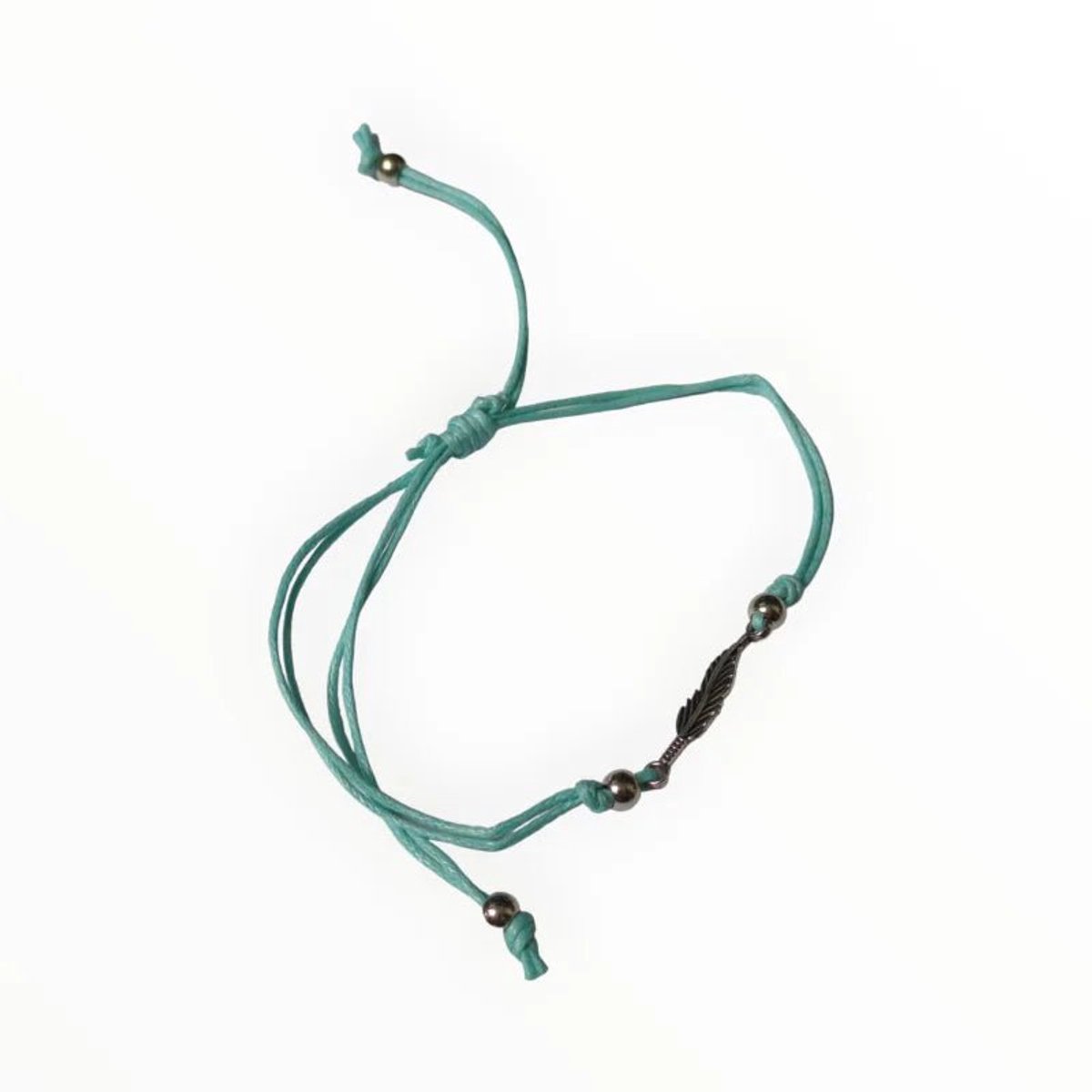 Verstelbare veertjes armband - zilverkleur veertje - handgemaakt-Blauw