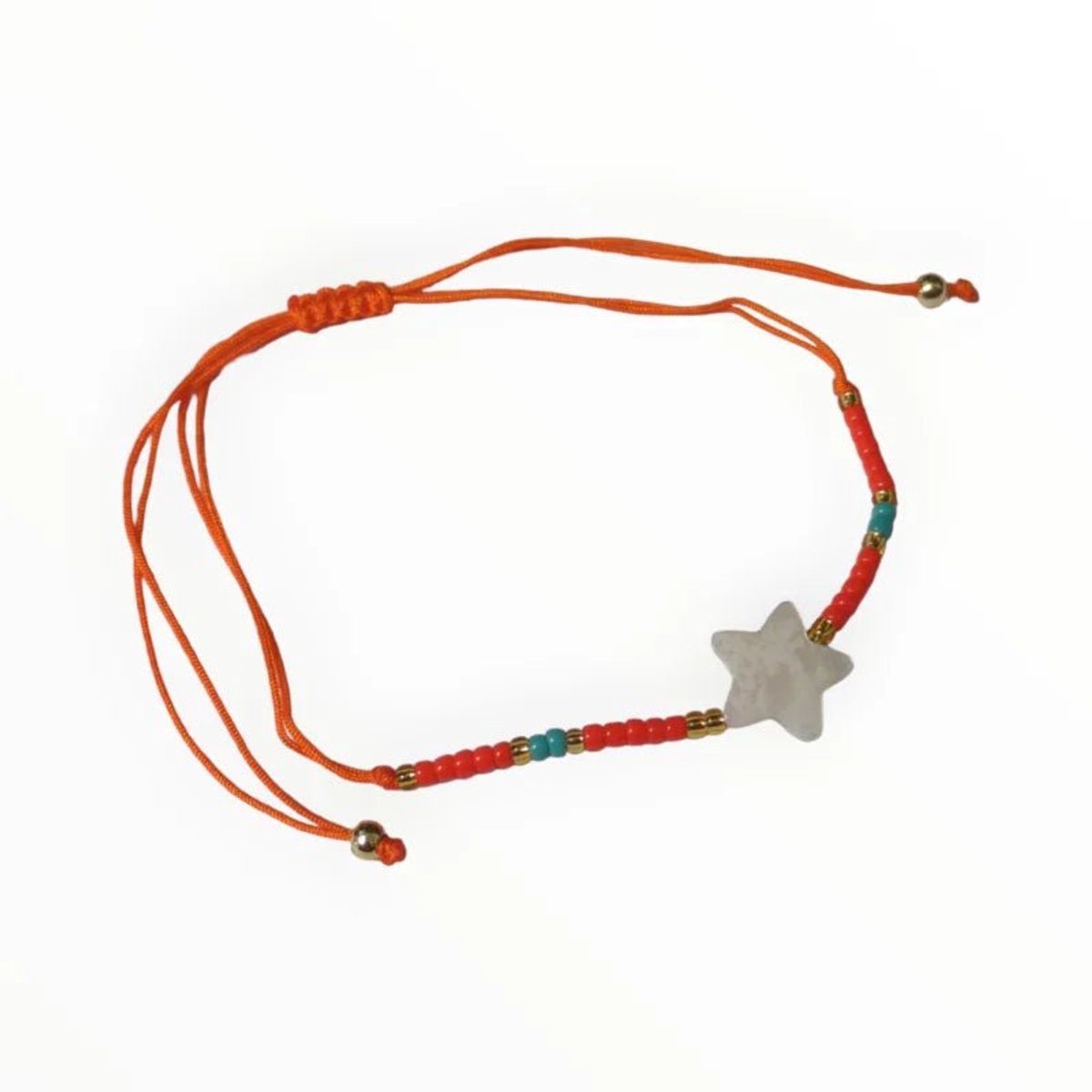 Aramat Jewels | Armbanden | Verstelbare Armband Met Kraaltjes En Schelp Ster | Oranje | |2mm | Metaal | Kinderen, Volwassenen | Verkleurd niet