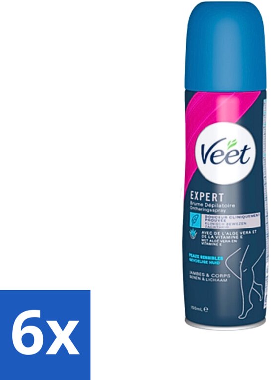 Veet - Ontharingsspray - Gevoelige Huid - Makkelijk Aanbrengen - 150 ml - Voordeelverpakking - 6 stuks