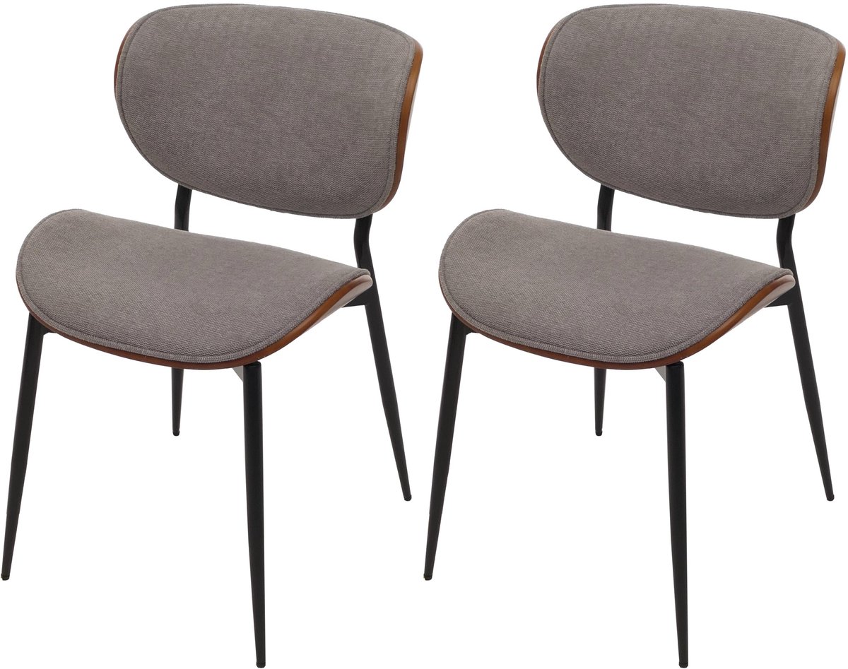 MCW Set van 2 eetkamerstoelen MCW-O45, gebogen hout met stoffen bekleding (370 g/m²), MVG-gecertificeerd ~ walnootlook, lichtgrijs
