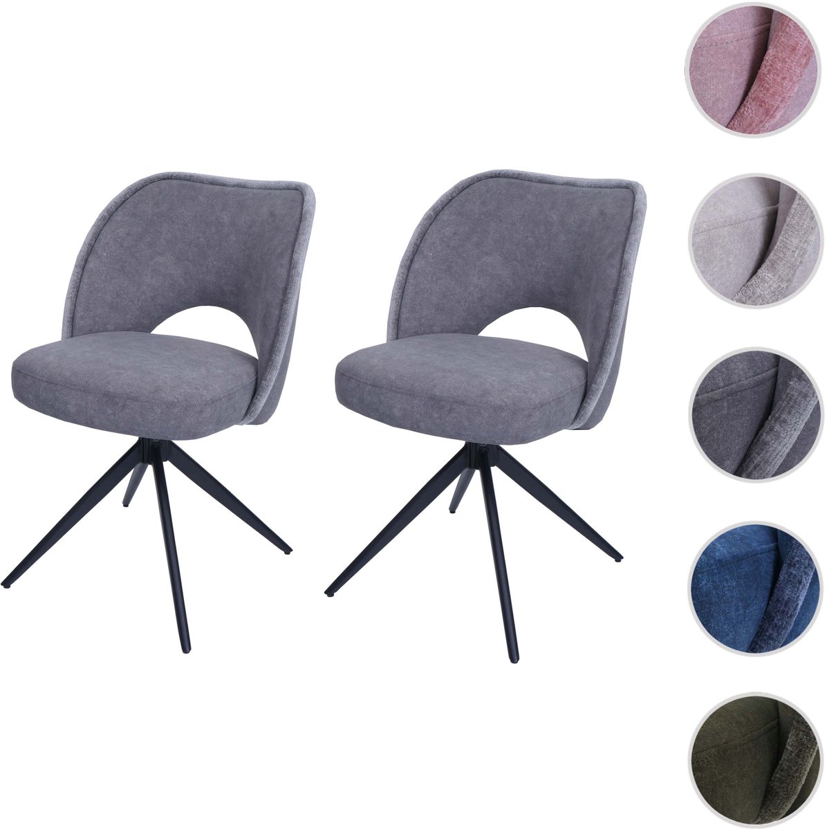 MCW Set van 2 eetkamerstoelen MCW-N72, gestoffeerde keukenstoel, draaibaar met automatische terugkeer, stof/textiel (420 g/m²) ~ donkergrijs