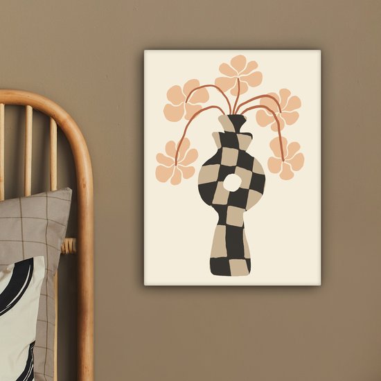 Tableau sur toile Fleurs - Vase - Art abstrait - Moderne - 30x40 cm - Décoration murale