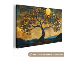 Canvas schilderij 120x80 cm - Wanddecoratie Boom - Industrieel - Abstract - Geel - Muurdecoratie woonkamer - Kamer decoratie modern - Abstracte schilderijen