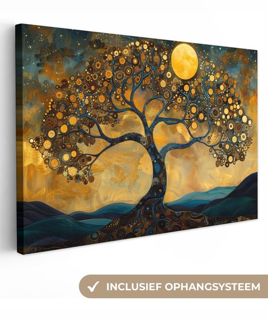 Canvas schilderij 120x80 cm - Wanddecoratie Boom - Industrieel - Abstract - Geel - Muurdecoratie woonkamer - Kamer decoratie modern - Abstracte schilderijen