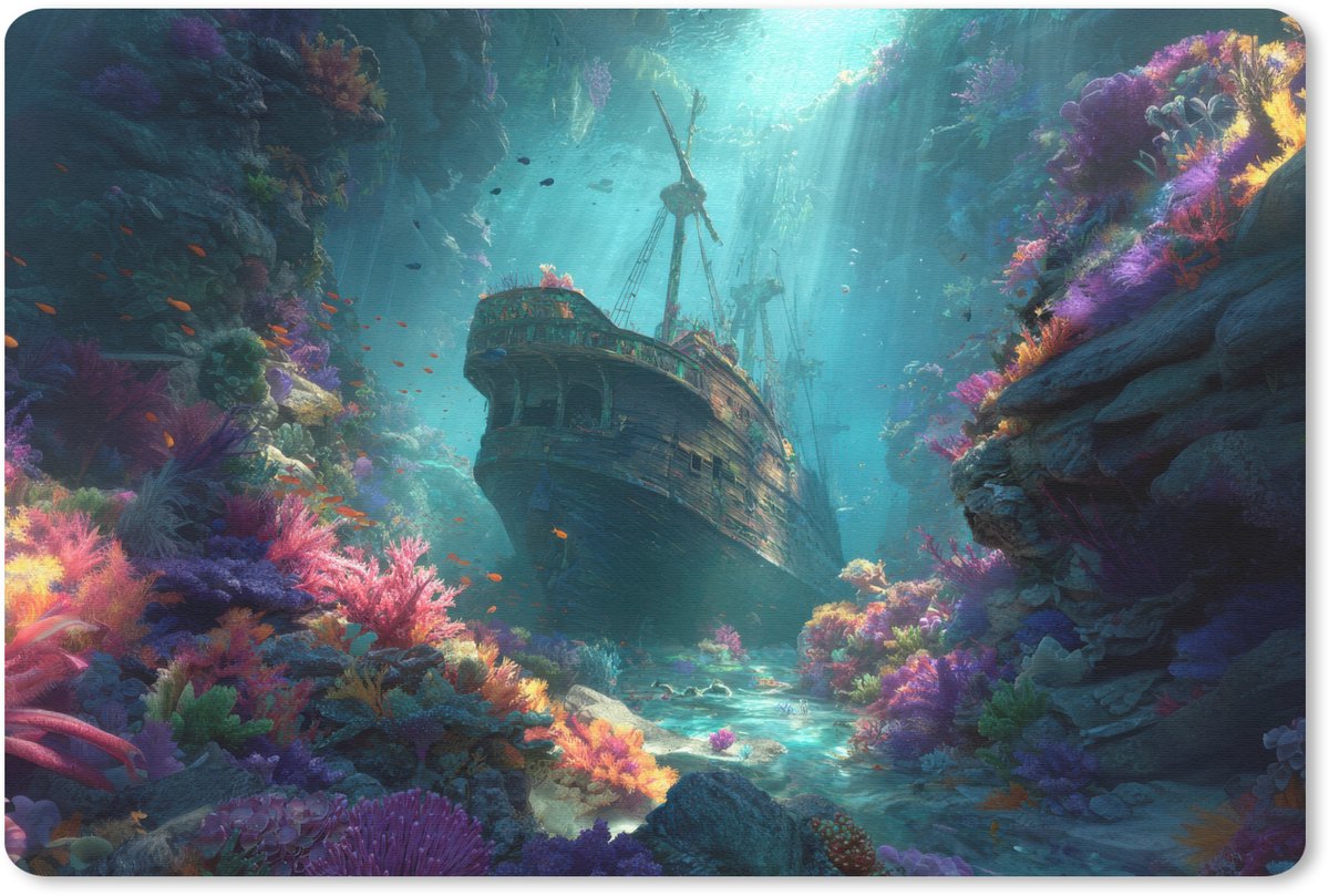 Muismat 27x18 cm - Mousepad Schip - Hout - Koraalriffen - Zonlicht - Muismatten