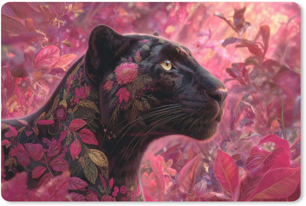 Muismat 27x18 cm - Mousepad Luipaard - Bloemen - Roze - Muismatten