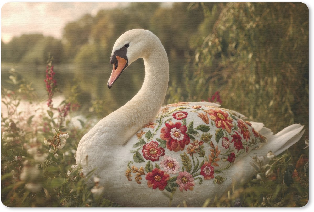 Muismat 27x18 cm - Mousepad Zwaan - Bloemen - Natuur - Muismatten