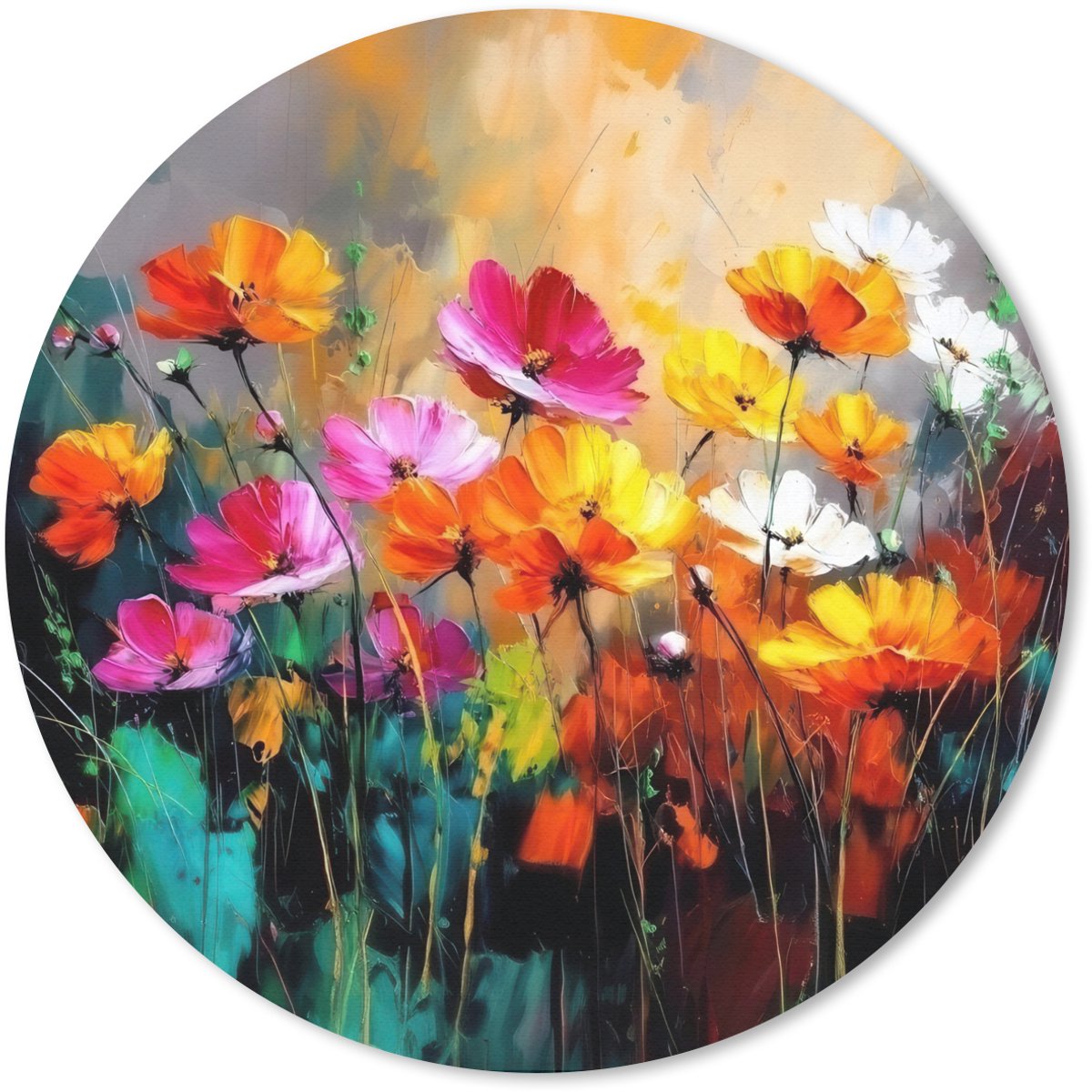 Muismat rond 40x40 cm - Mousepad Felgekleurd - Bloemblaadjes - Abstract - Ronde muismatten