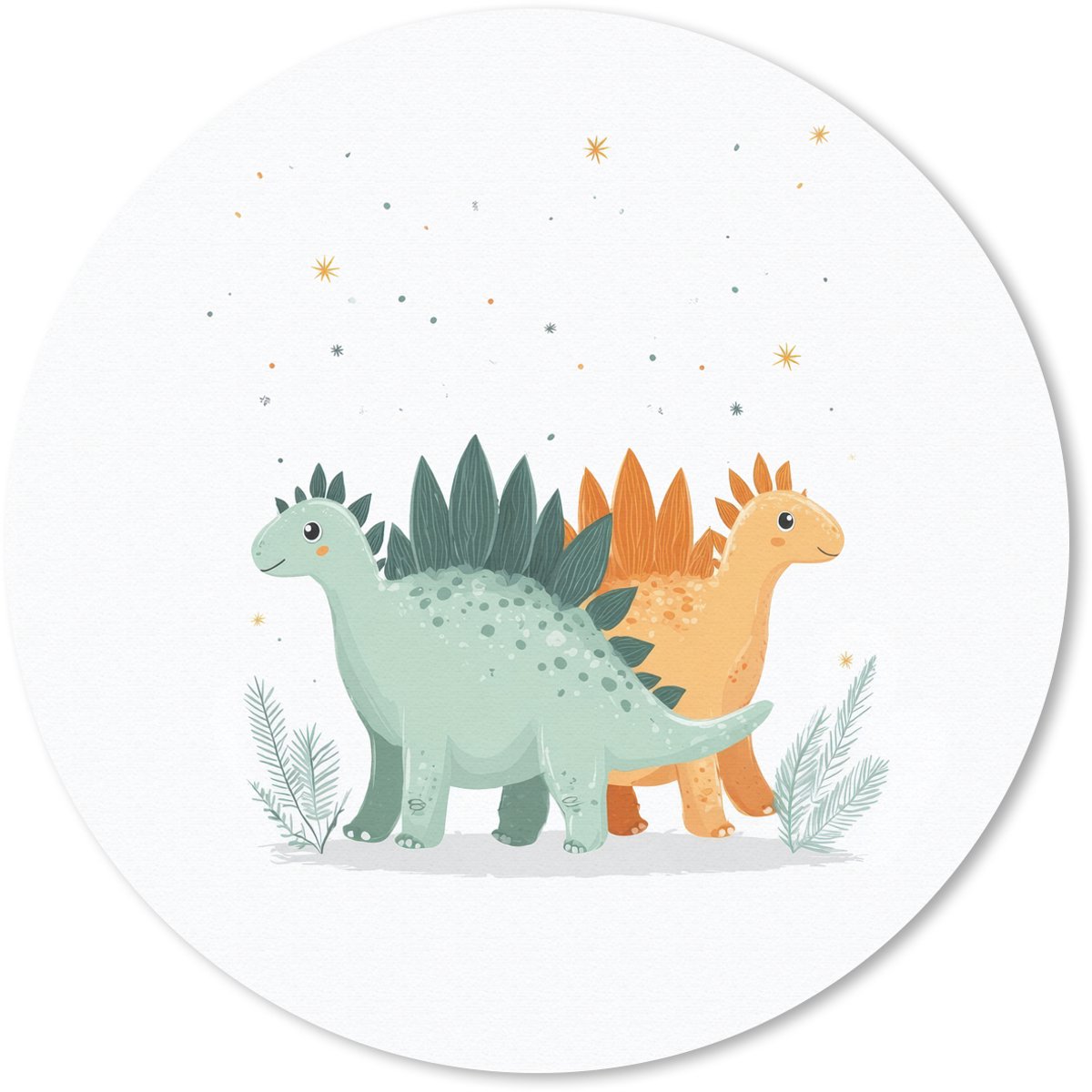 Muismat rond 50x50 cm - Mousepad Planten - Sterren - Dinosaurussen - Oranje - Ronde muismatten
