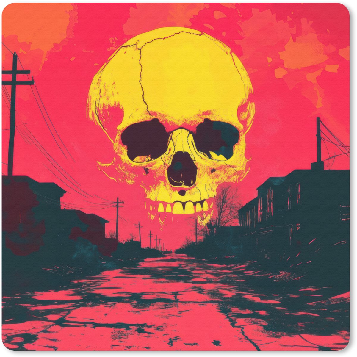 Muismat 30x30 cm - Mousepad Straat - Verlaten - Schedel - Geel - Muismatten