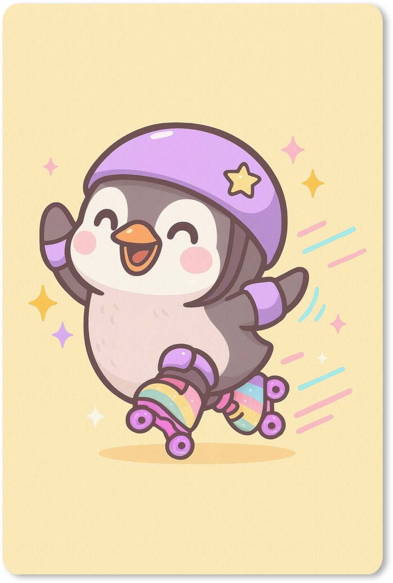 Muismat 18x27 cm - Mousepad Pinguïn - Rolschaatsen - Geel - Energiek - Muismatten