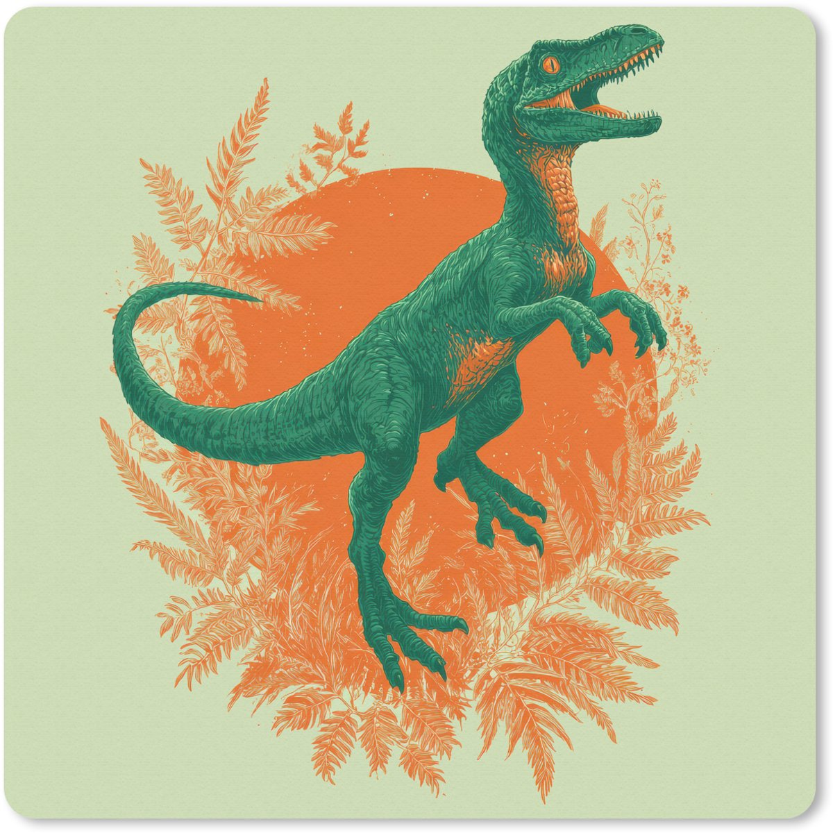 Muismat 30x30 cm - Mousepad Dinosaurus - Groen - Planten - Cirkel - Muismatten