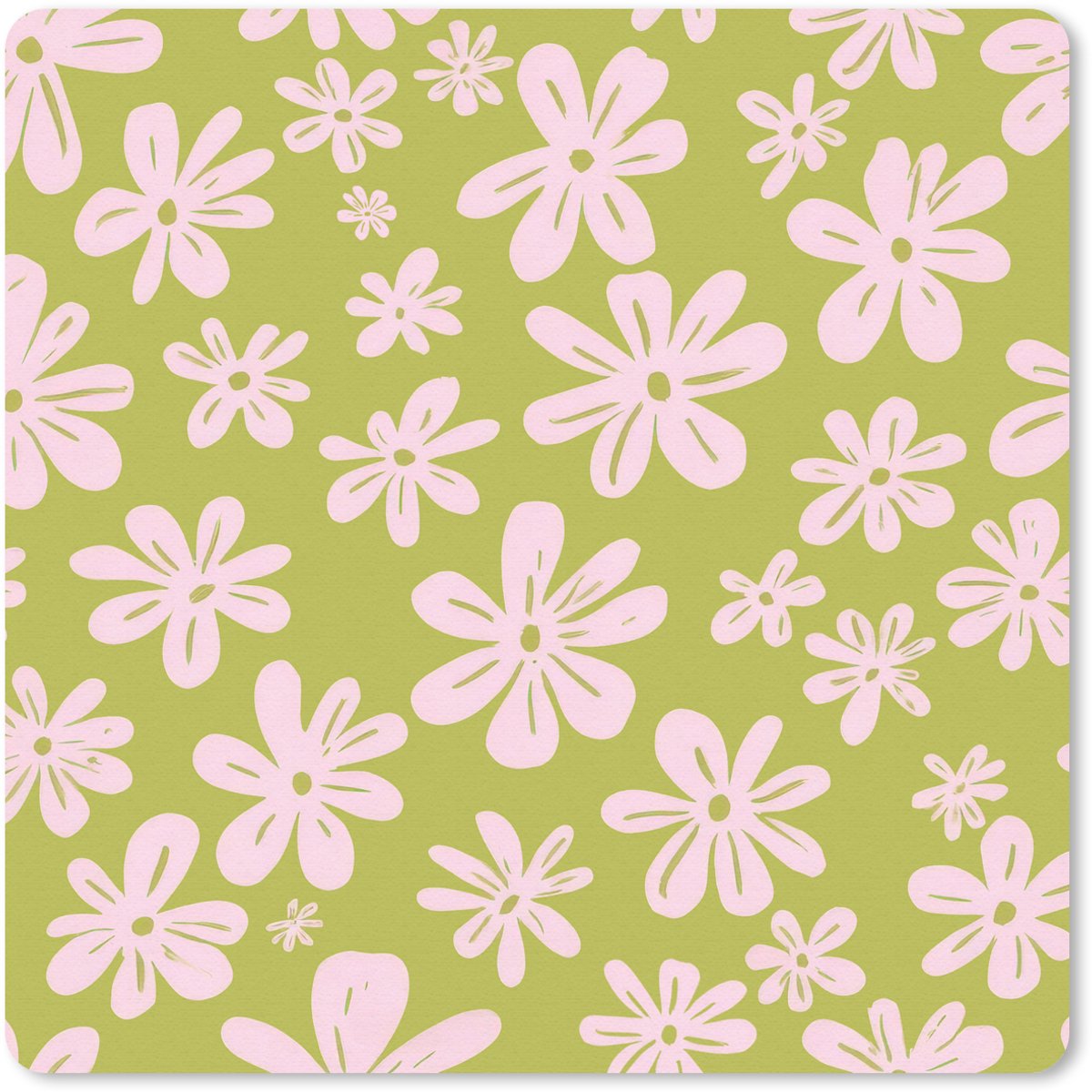 Muismat 20x20 cm - Mousepad Bloemen - Roze - Getekend - Patroon - Muismatten
