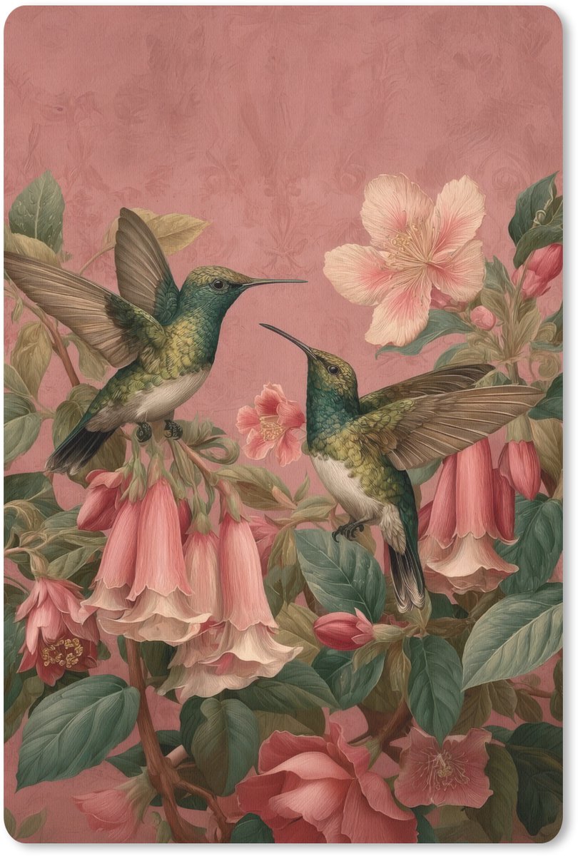 Muismat 18x27 cm - Mousepad Kolibries - Bloemen - Groen - Roze - Muismatten