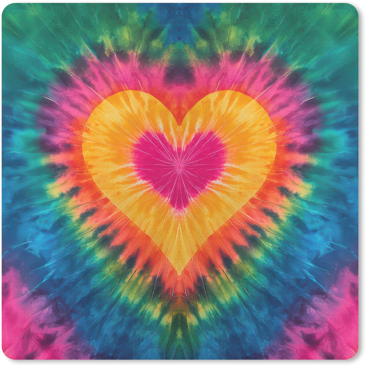 Muismat 30x30 cm - Mousepad Hart - Tie Dye - Kleurrijk - Muismatten