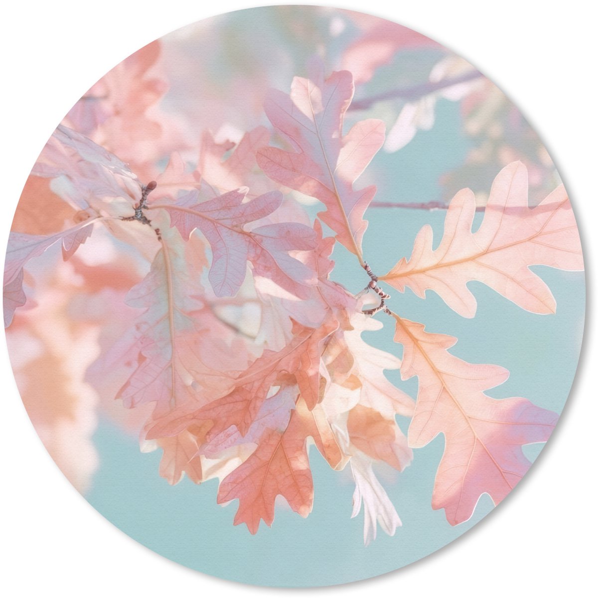 Muismat rond 40x40 cm - Mousepad Eikenbladeren - Takken - Roze - Ronde muismatten