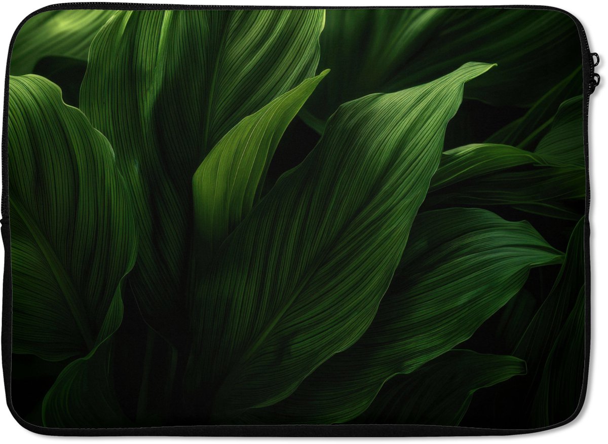 Laptophoes 13 inch - Bladeren - Schaduw - Groen - Textuur - Laptop sleeve - Binnenmaat 32x22,5 cm - Zwarte achterkant