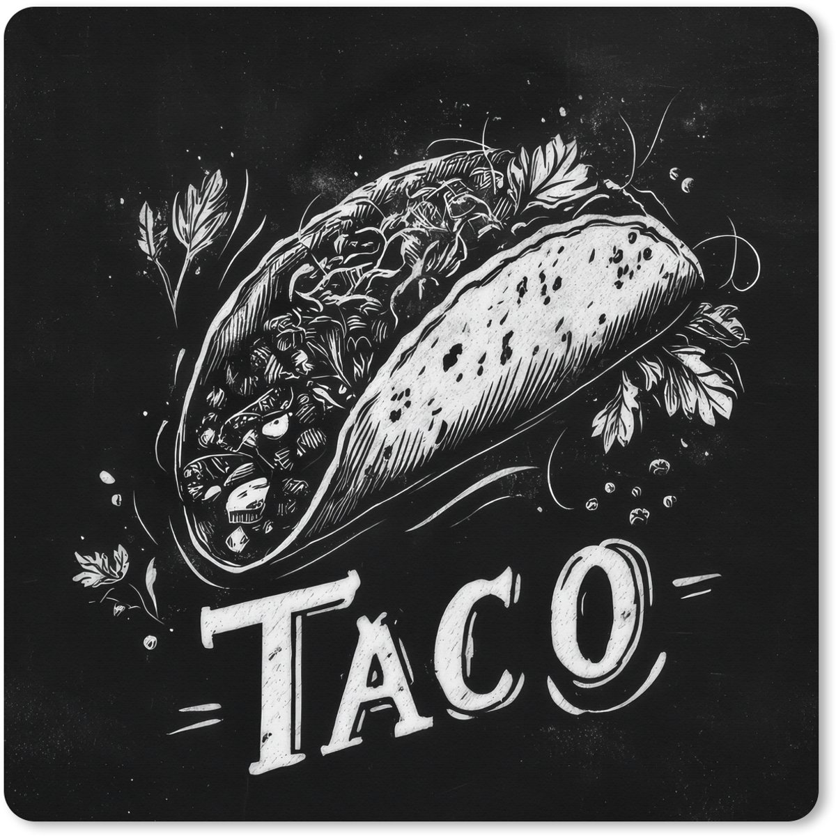 Muismat XXL 60x60 cm - Bureau onderlegger - Bureau mat Taco - Kruiden - Witte krijtstijl - Tekst - Bureaumat - Gaming mousepad xl - Bureaulegger groot - Computer deskmat